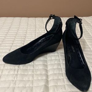 Enzo Angiolini Black suede wedges with ankle strap